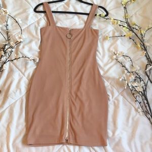 Peach Bodycon Zipper Dress